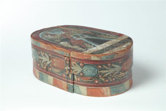 Appraisal: BRIDE'S BOX Probably American th century Oval bentwood box with