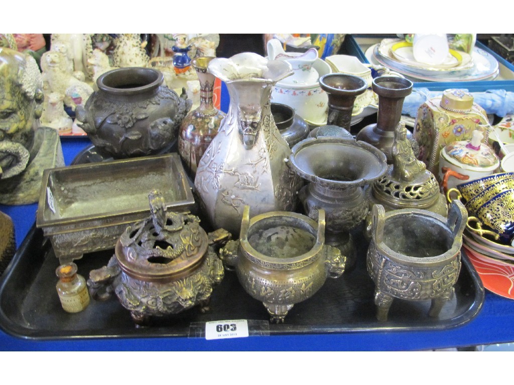 Appraisal: Tray of Chinese metal items including vases etc