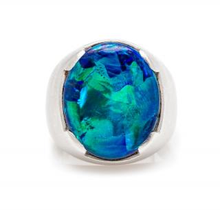 Appraisal: A Platinum and Black Opal Ring dwts A Platinum and