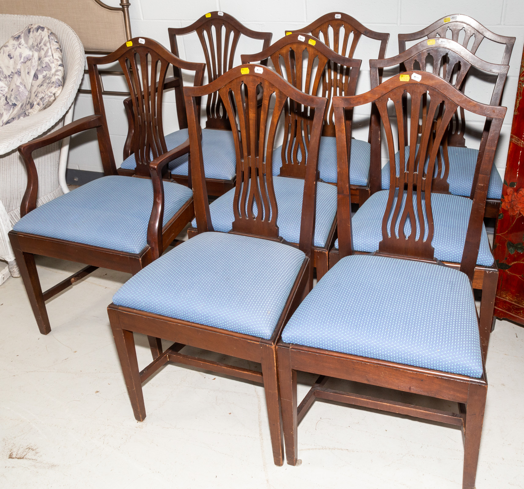 Appraisal: EIGHT CHIPPENDALE MAHOGANY DINING CHAIRS Bench made early th century