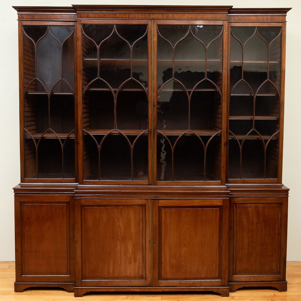 Appraisal: George III Mahogany Breakfront Bookcase in the Neo-Gothic Taste In