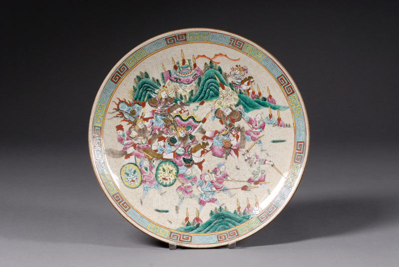 Appraisal: Stoneware Charger China late th century crackle ground with famille