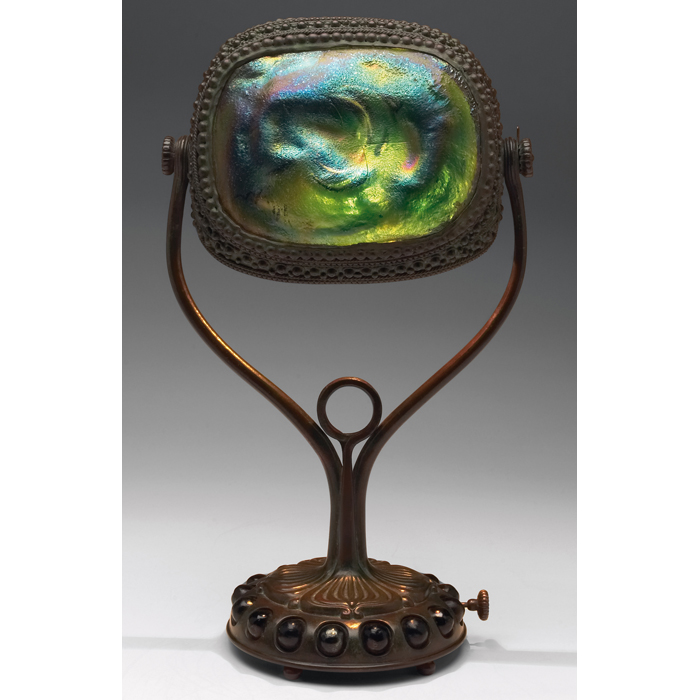 Appraisal: Nice Tiffany Studios lamp bronze with inset jewels at base