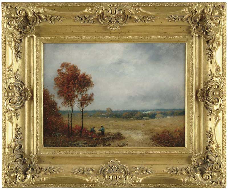 Appraisal: FRANK RUSSELL GREEN American - AUTUMN LANDSCAPE WITH FIGURES Oil