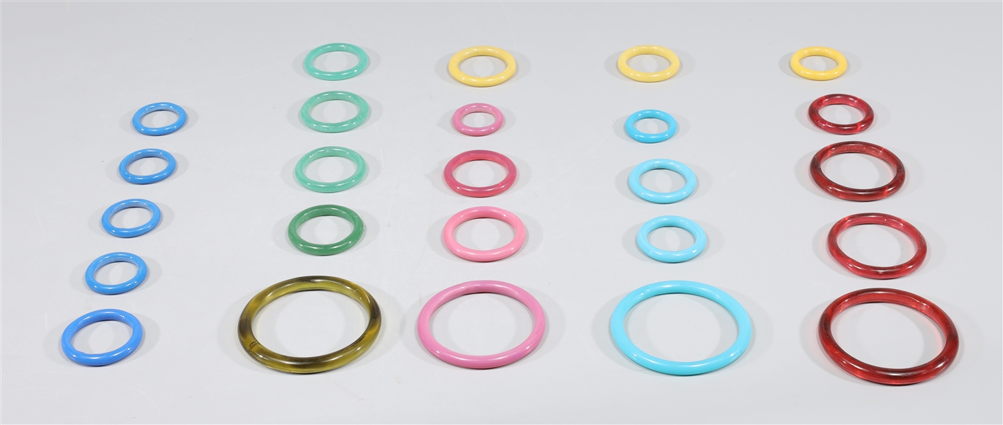 Appraisal: Group of fifty-seven various color and size glass stacking bangles