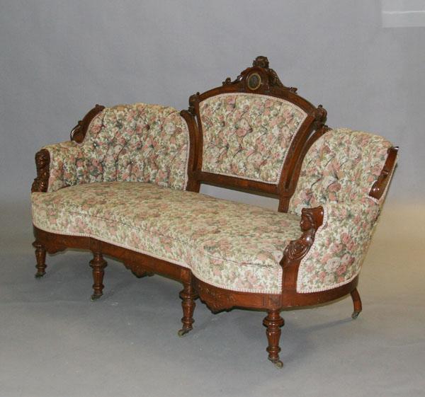 Appraisal: Jelliff settee walnut Renaissance Revival styling mid th C burled