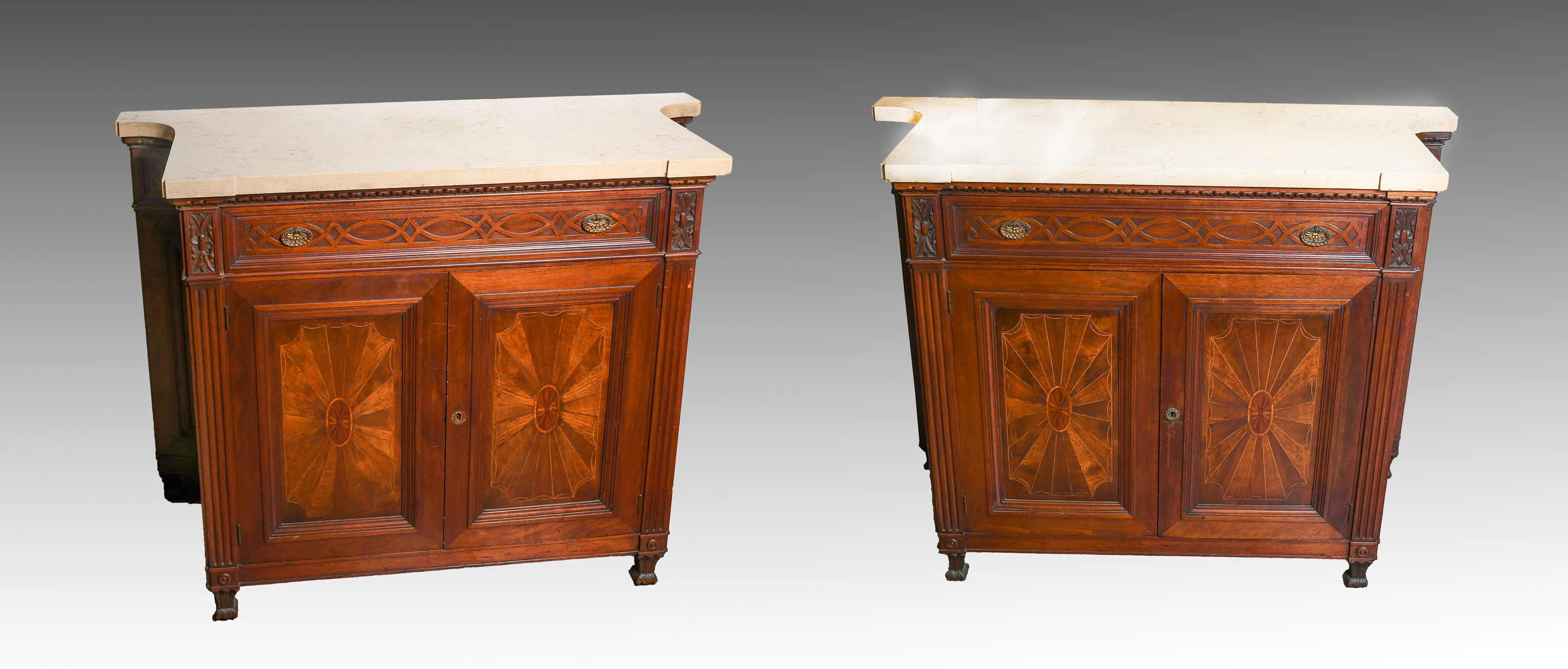 Appraisal: PAIR OF INLAID MARBLE TOP CABINETS Pair of single drawer