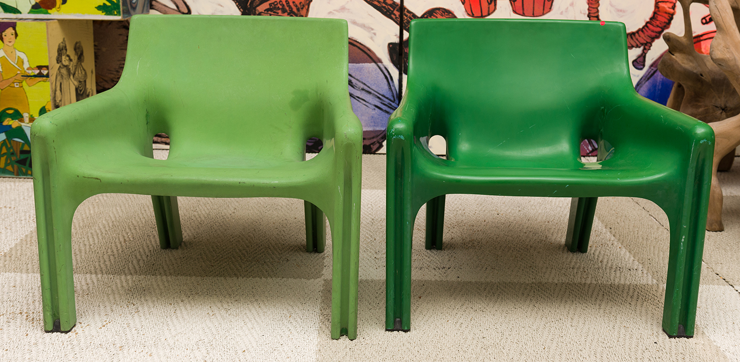 Appraisal: TWO ITALIAN GREEN PLASTIC VICARIO CHAIRS DESIGNED BY VICO MAGISTRETTI