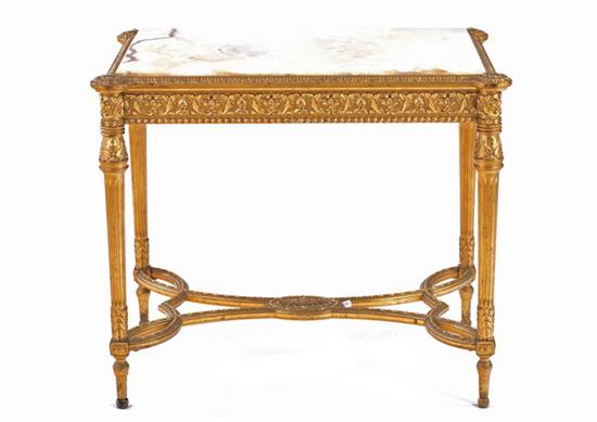 Appraisal: NEOCLASSICAL STYLE MARBLE-TOP GILT-PAINTED CENTER TABLE th century maker Moses