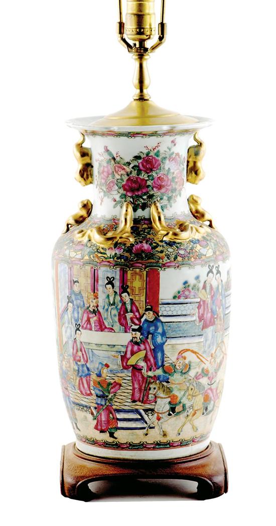 Appraisal: Chinese Export rose medallion porcelain vase converted to lamp th