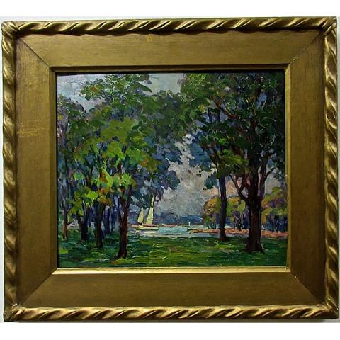 Appraisal: LILY OSMAN ADAMS CANADIAN - UNTITLED SAILBOATS THRU TREES OIL