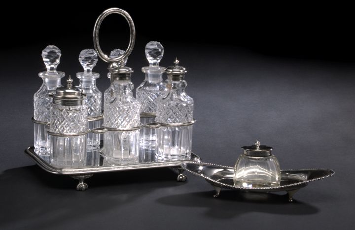 Appraisal: Victorian Silverplate and Cut Glass Cruet Set third quarter th