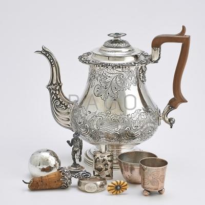 Appraisal: SILVER COFFEE POT AND MISCELLANEOUS ITEMS Nine pieces silver coffee