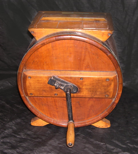 Appraisal: American Strap- and Wrought-Iron-Mounted Maple Butter Churn of drum form