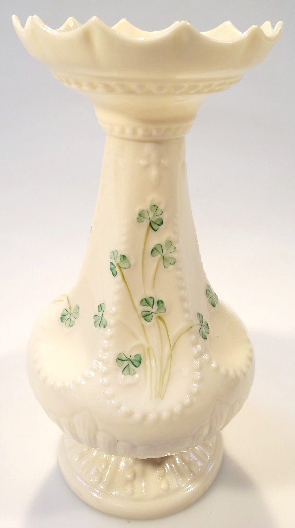 Appraisal: A Belleek Fine Parian china Shamrock vase the shaped body