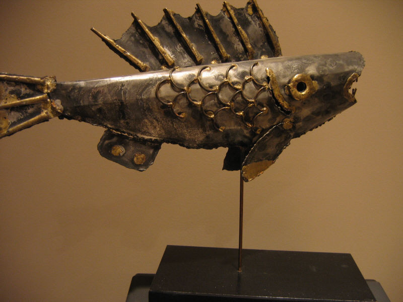 Appraisal: SHEET METAL WELDED FISH SCULPTURE with open mouth and large