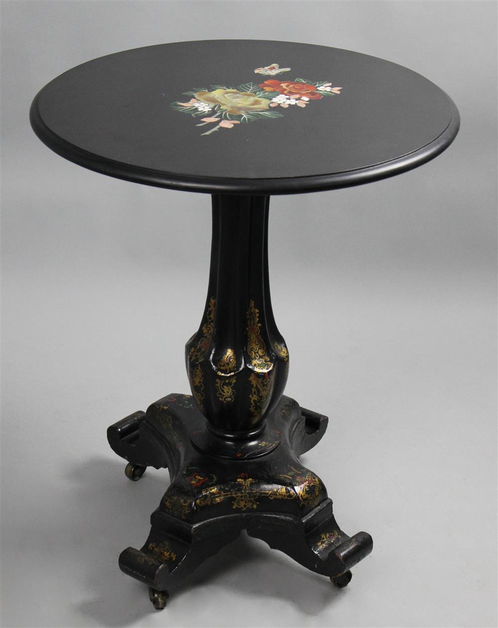 Appraisal: VICTORIAN PAPIER MACHE SIDE TABLE th Century with Italian pietre