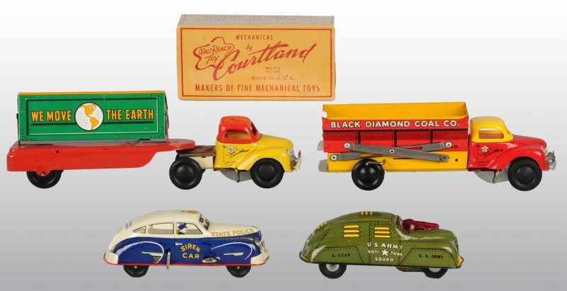 Appraisal: Lot of Tin Courtland Car Truck Toys Description American Working