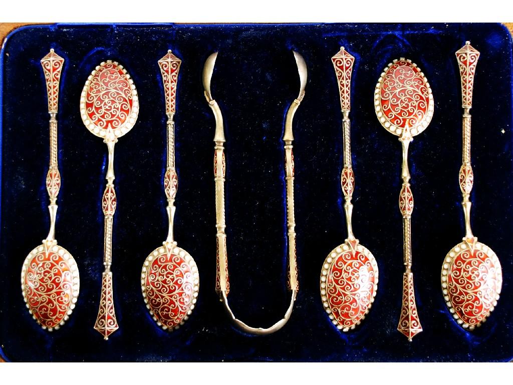 Appraisal: NORWEGIAN NINETEENTH CENTURY SILVER GILT AND ENAMELLED TEASPOONS AND A