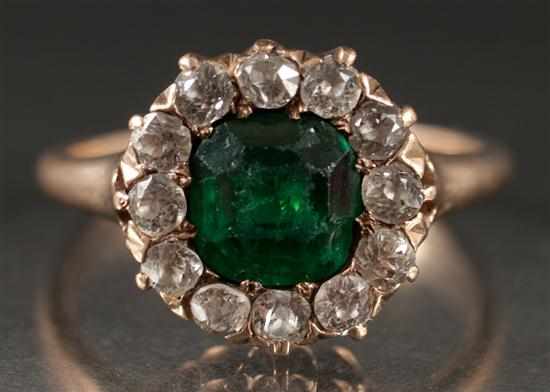 Appraisal: Lady's rose gold diamond and emerald ring late th century