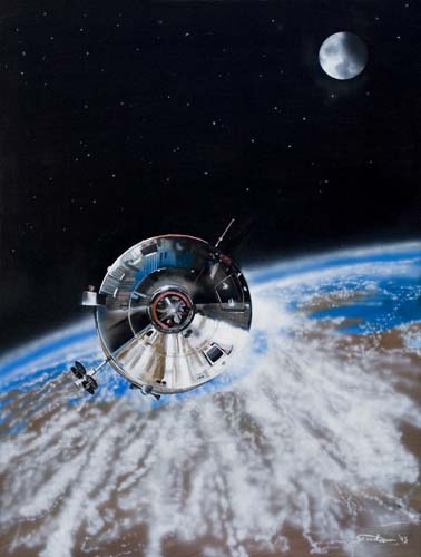 Appraisal: SCRUTON Command Service Module in Earth Orbit Oil on canvas