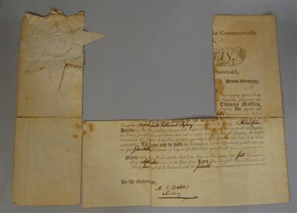 Appraisal: piece Document Signed Mifflin Thomas Philadelphia Sept Separated along folds