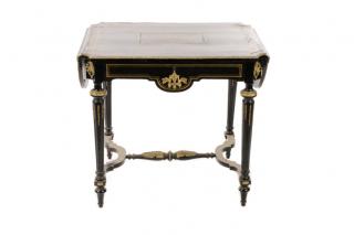 Appraisal: Napoleon III Style Ebonized Brass Inlaid Table French early th