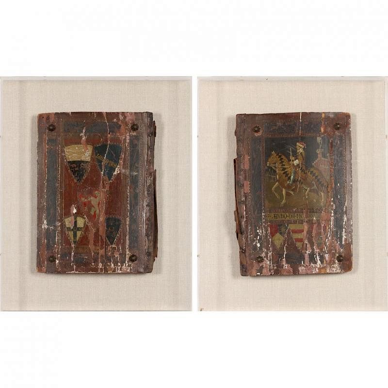 Appraisal: Pair of Antique European Book Covers the wooden panels with