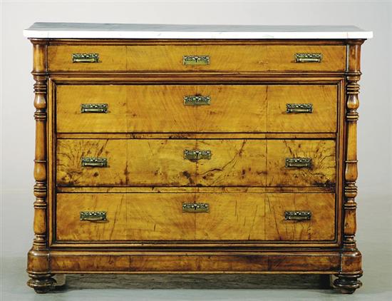 Appraisal: French walnut and marbletop commode late th century white and