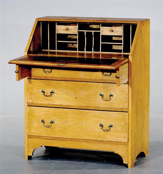 Appraisal: Oak and ash slant-front bureau rectangular case with fallboard concealing