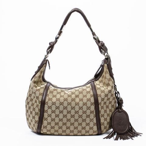 Appraisal: Guccie Techno Horsebit hobo bag in GG monogramed canvas silver-tone