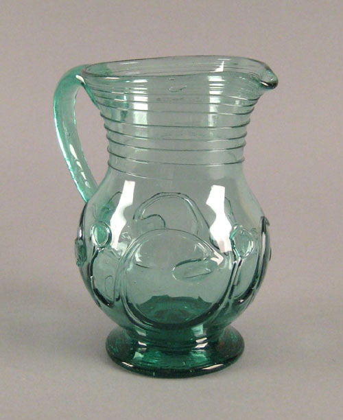 Appraisal: Large rare New York green aqua lily pad pitcher combining