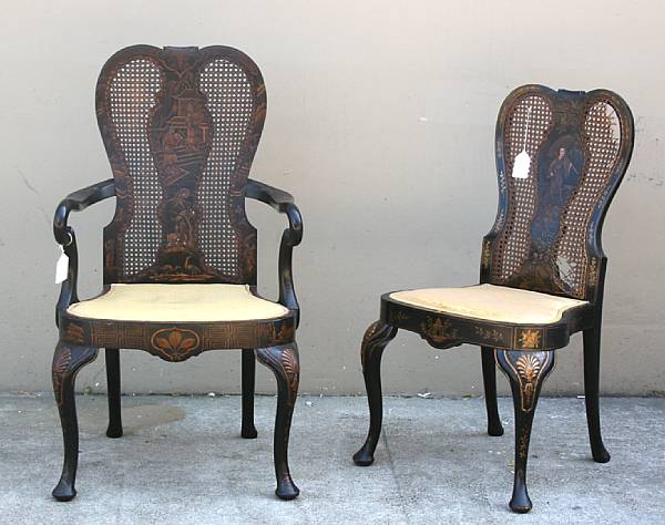 Appraisal: Five George III style japanned chairs comprising two armchairs and