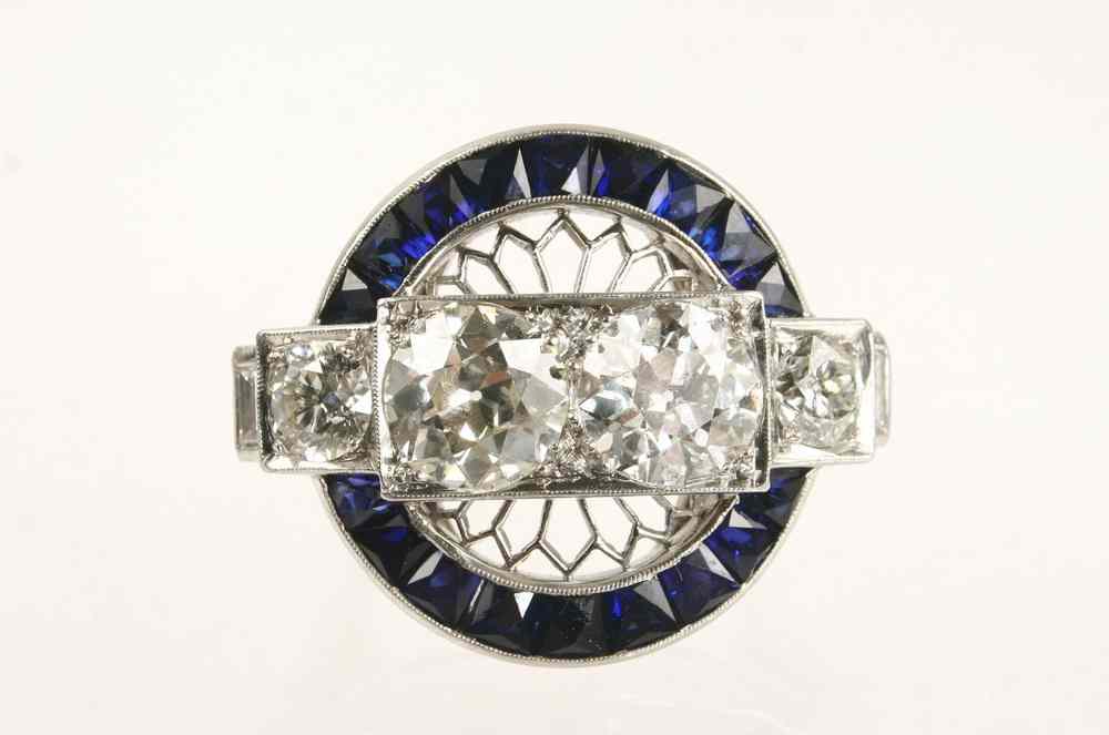 Appraisal: LADY'S RING - Platinum diamond and sapphire Art Deco period