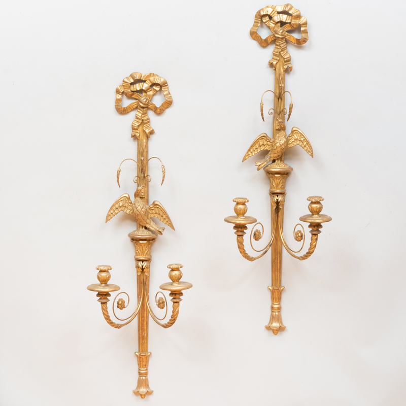 Appraisal: Pair of Federal Style Gilt-Metal and Giltwood Wall Lights x