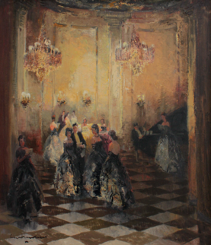 Appraisal: GSCHOSMANN Ludwig German - Ballroom Scene Oil Canvas '' x