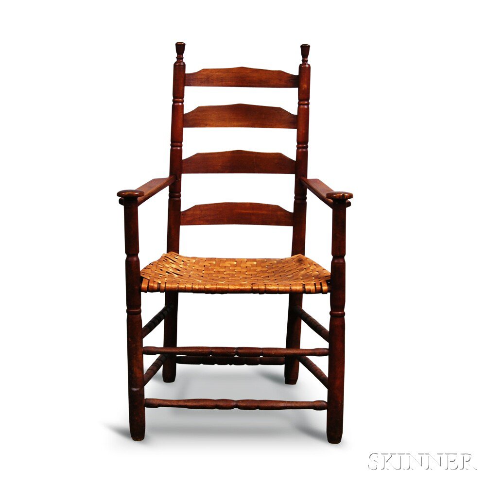 Appraisal: Turned Slat-back Maple Armchair New England mid- th century the