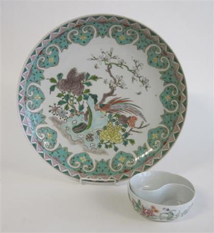 Appraisal: Two Chinese Kangxi style porcelain table articlesComprising a charger and