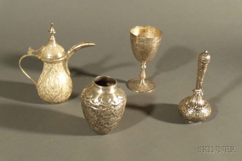 Appraisal: Four Middle Eastern Silver Tablewares th century Iran each engraved