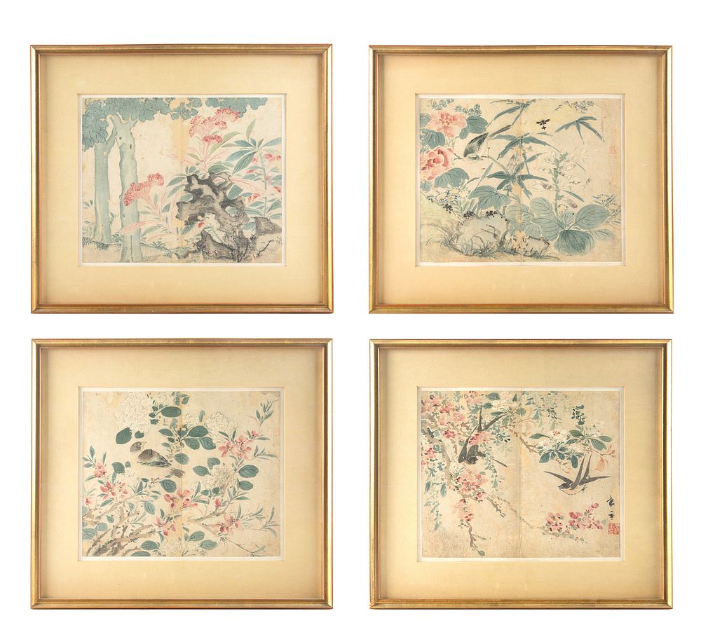 Appraisal: A GROUP OF FOUR CHINESE BIRD AND FLOWER PAINTINGS TH