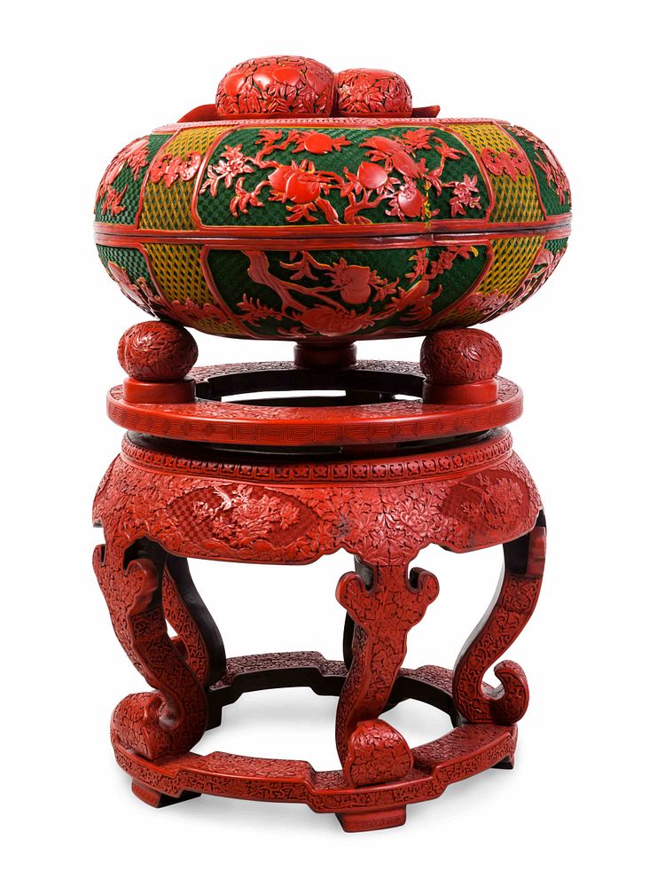 Appraisal: A Set of Chinese Export Carved Red Lacquer Peach Nesting