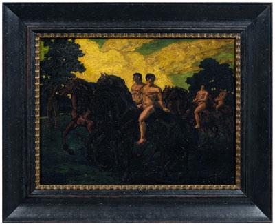 Appraisal: European expressionist painting nude men riding horses circa unsigned possibly