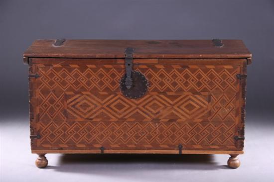 Appraisal: JAPANESE PARQUETRY CHEST Meiji period Iron mounts - in x