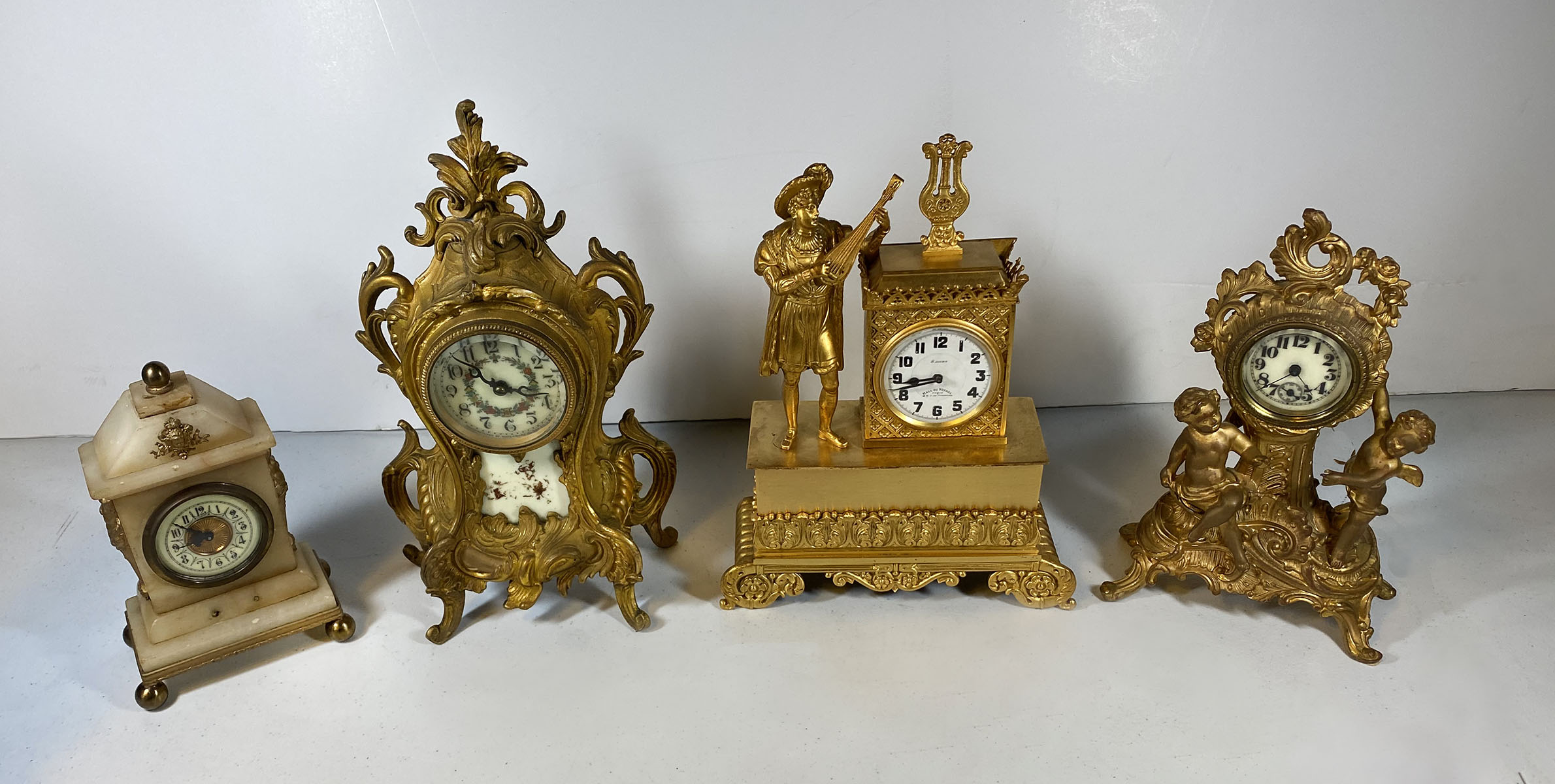 Appraisal: FRENCH GERMAN MANTLE CLOCKS Comprising - Alabaster German clock -