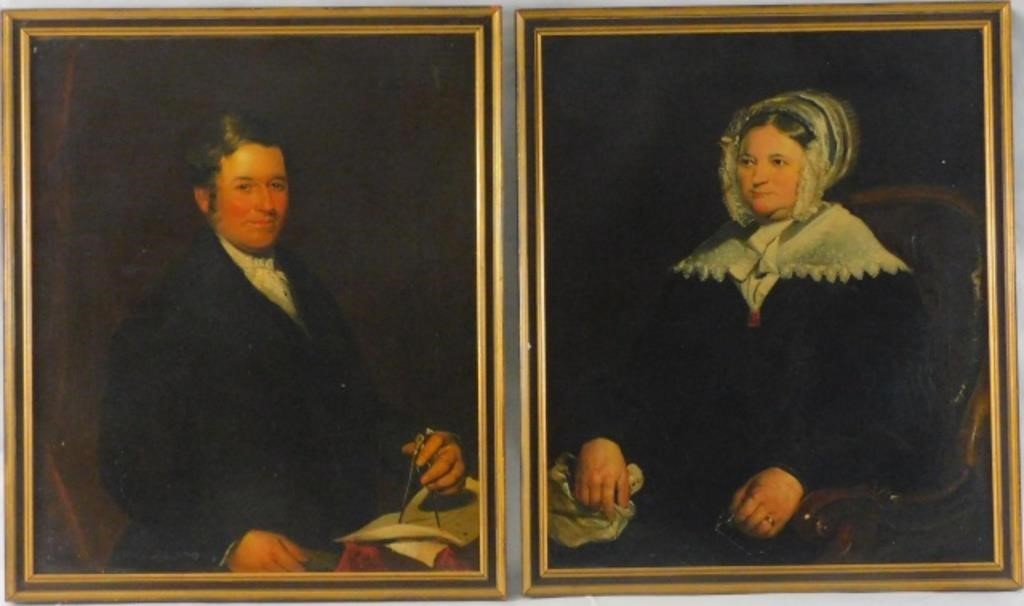 Appraisal: PAIR OF MID- TH CENTURY OIL PAINTINGS ON CANVASportraits of