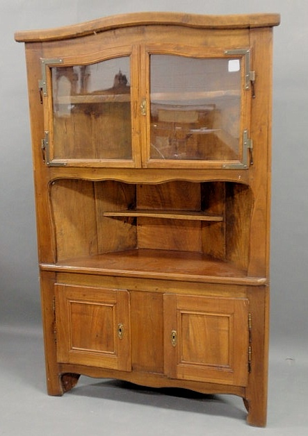 Appraisal: French Provincial style corner cupboard walnut some period elements h