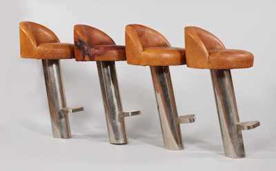 Appraisal: Four Karl Springer Modern Bar Stools Brown Ostrich upholstered seats