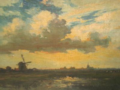 Appraisal: JAN VAN DER LINDE Dutch - River Landscape with Windmill