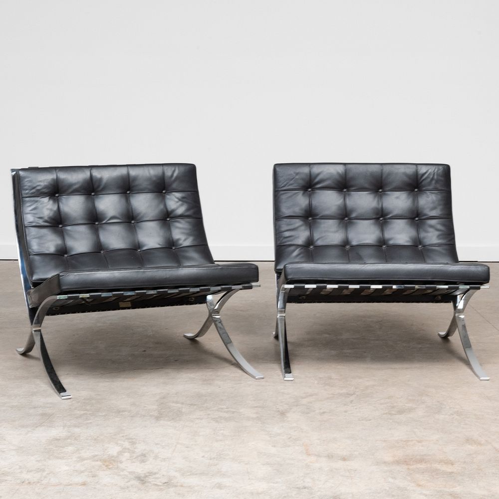 Appraisal: Miles Van Der Rohe Leather and Chrome 'Barcelona' Chairs For