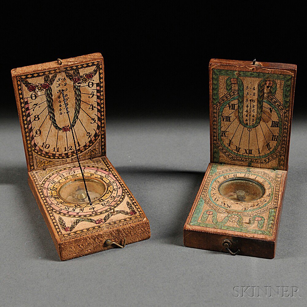 Appraisal: Two Diptych Pocket Sundials probably Germany with latitudes of major